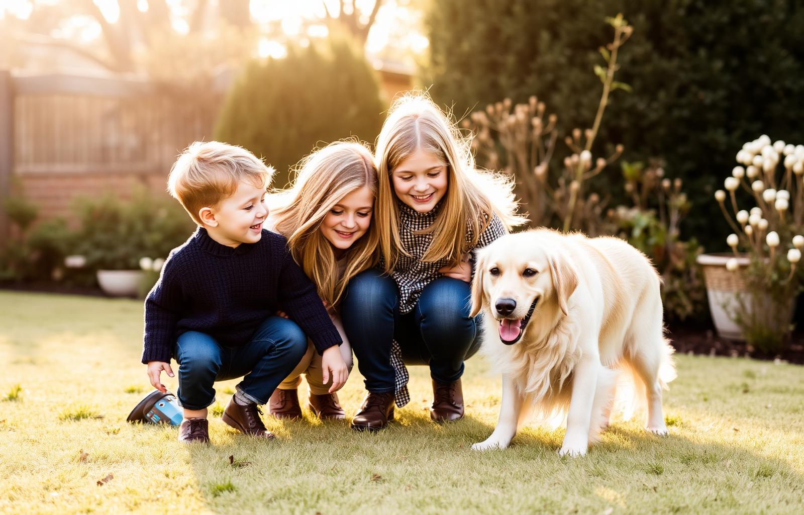 Família com Golden Retriever